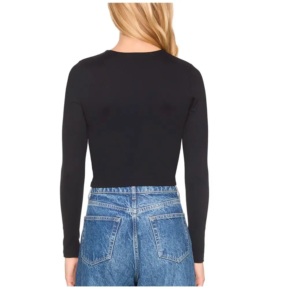 Susana Monaco Long Sleeve Crewneck Crop Top - Black NWT Size Large